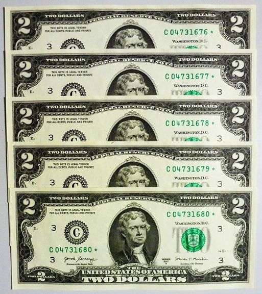 (5) Superb Crisp 2017A $2 Star Notes Philadelphia-Consecutive!
