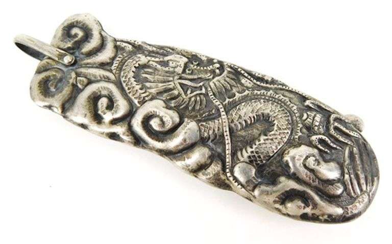 Antique Silver Dragon Comb & Case