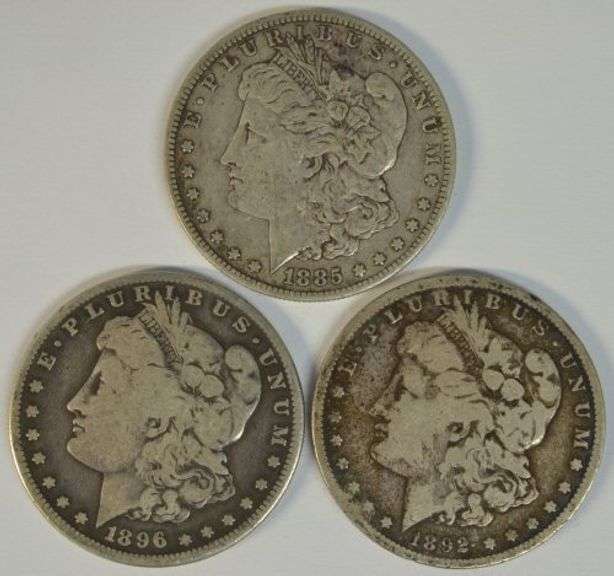 3 Scarce better date Morgan Silver Dollars: 1885-S, 1892-S, & 1896-S
