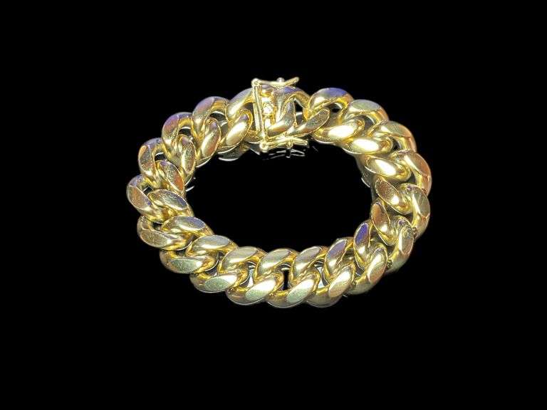 Huge 123.5 Gram 14 Kt Gold Plate Curb Link Bracelet
