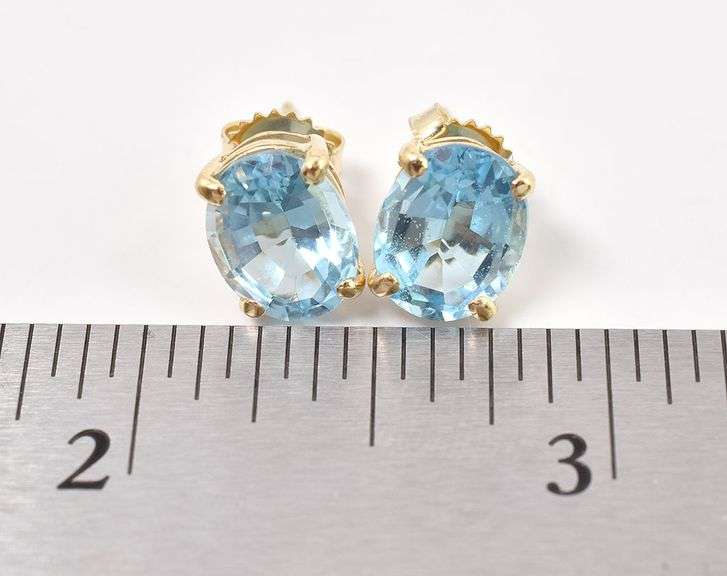 Superb 14K Yellow Gold Approx. 6.80CTW Blue Topaz Stud Earrings