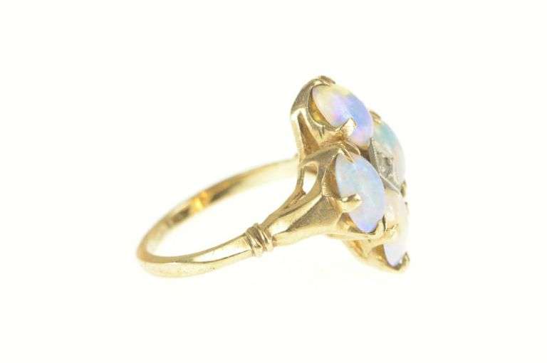 10K Yellow Gold Oval Opal Cabochon Diamond Cocktail Ring
