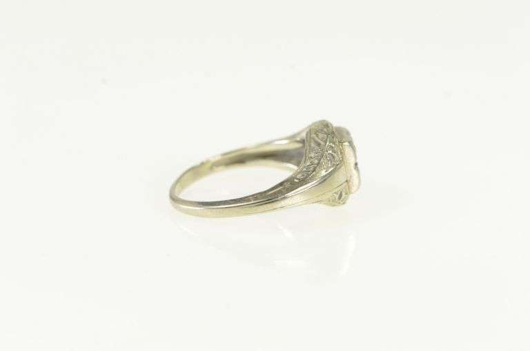 18K White Gold Art Deco Filigree Engagement Setting Ring