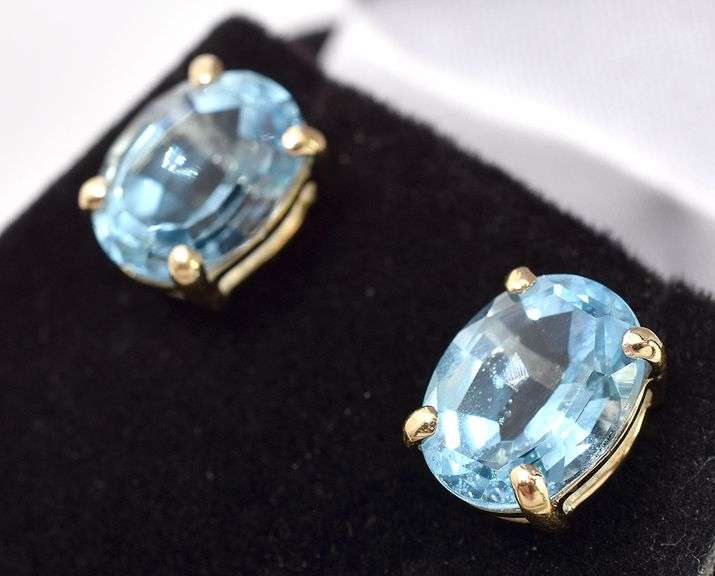 Superb 14K Yellow Gold Approx. 6.80CTW Blue Topaz Stud Earrings