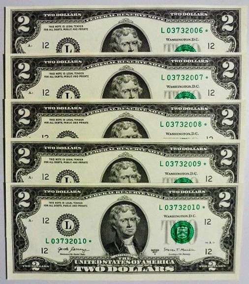 (5) Superb Crisp 2017A $2 Star Notes San Francisco-Consecutive!