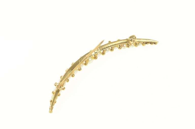 14K Yellow Gold Victorian Ornate Pearl Crescent Moon Pin/Brooch