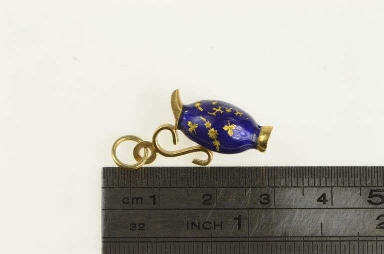 18K Yellow Gold 3D Cloisonne Enamel Vase Pitcher Charm/Pendant