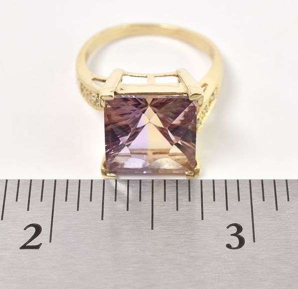 Giant 14K Yellow Gold Ametrine and Diamond Ring