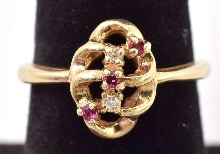 Superior 10K Yellow Gold ruby and Diamond Gemstone Ring