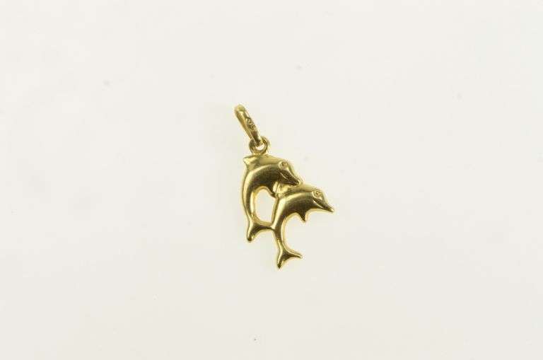 18K Yellow Gold Puffy Jumping Dolphin Vintage Animal Charm/Pendant