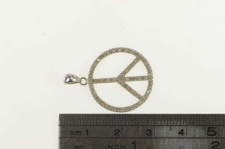 10K White Gold Diamond Encrusted Peace Symbol Pendant