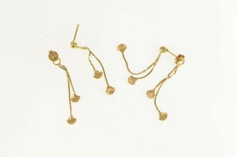 18K Yellow Gold Scallop Sea Shell Ocean Beach Motif Earrings