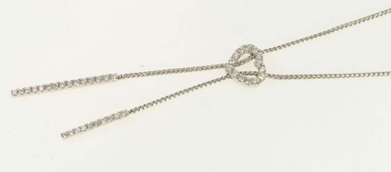 18K White Gold 0.75 Ctw Diamond Heart Lavalier Bar Necklace