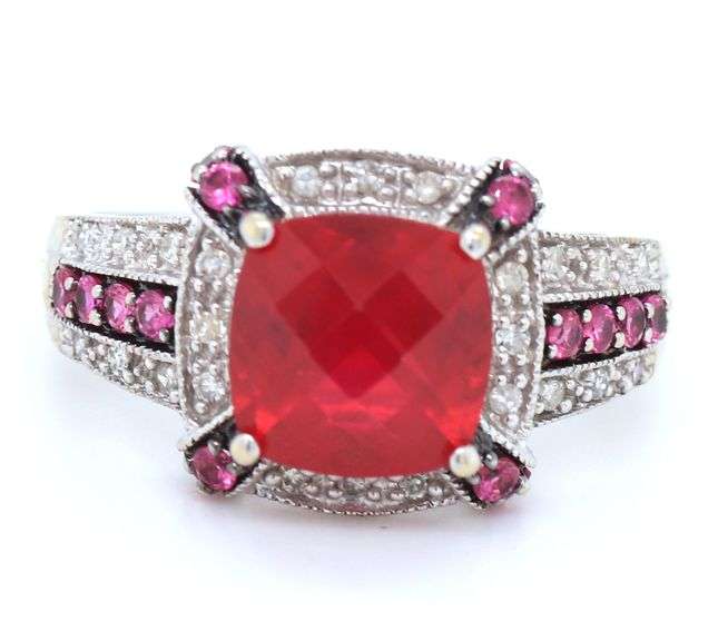 14kt White gold Ruby and diamond ring