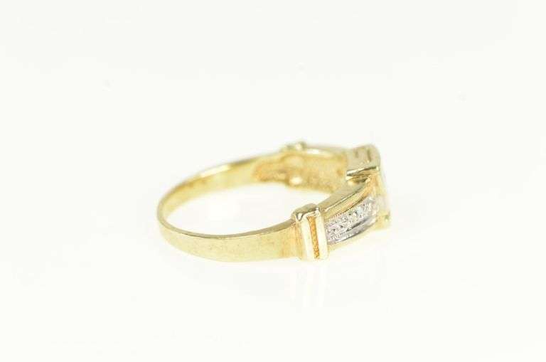 10K Yellow Gold Square Swirl Spiral Diamond Statement Ring