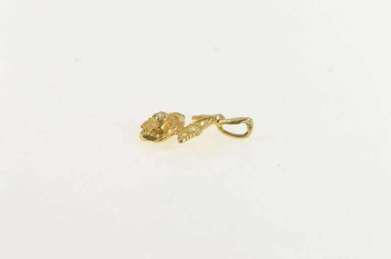 14K Yellow Gold Diamond Inset Rose Textured Flower Charm/Pendant