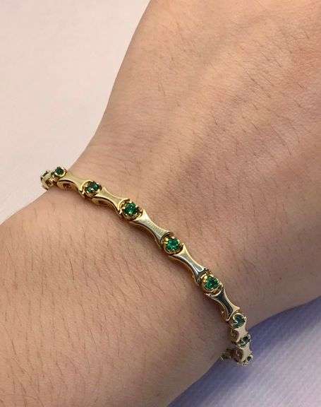 14K YELLOW GOLD VINTAGE EMERALD BRACELET
