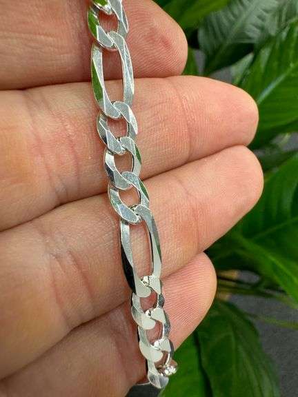Men's 7mm Solid .925 Sterling Silver Flat Figaro Chain Link Italy Bracelet 7" inch