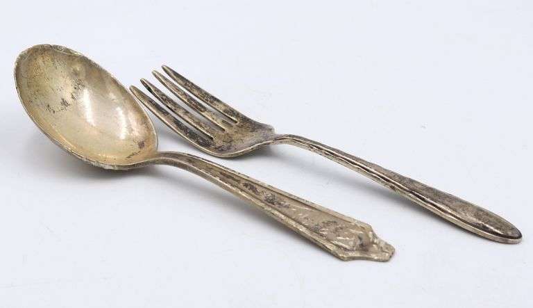 925 Sterling silver signed baby spoon and fork