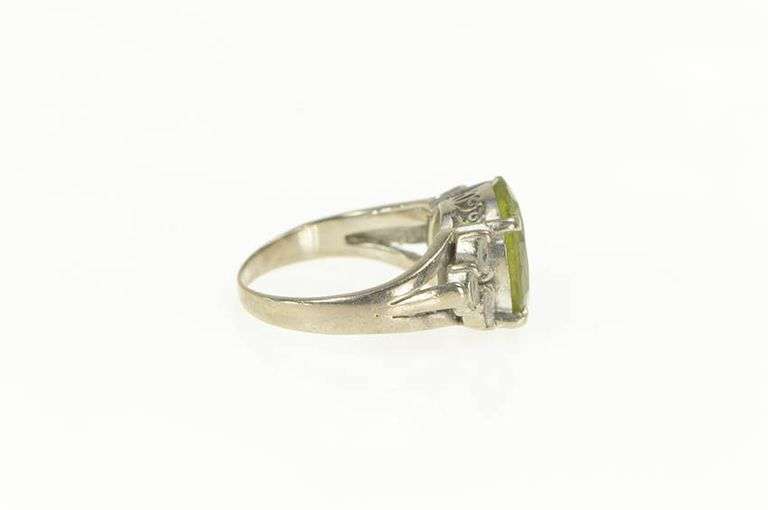 14K White Gold Peridot Marquise Diamond Modern Cocktail Ring