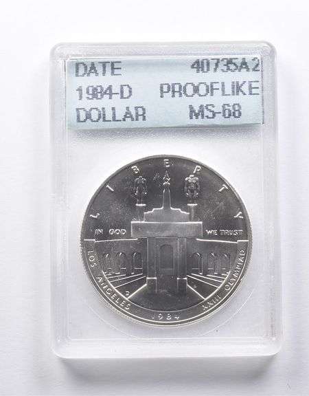 MS68 PL 1984-D Olympic Commemorative Dollar Accugrade Collectible Slab