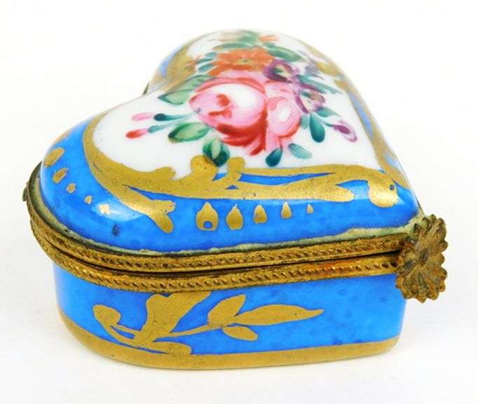 Vintage Handpainted French Heart Trinket Box