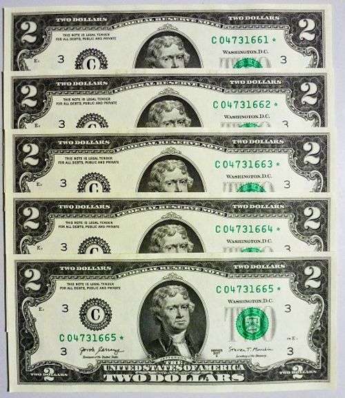 (5) Superb Crisp 2017A $2 Star Notes Philadelphia-Consecutive!