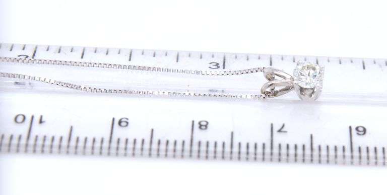 18kt White gold diamond solitaire pendant on box chain necklace