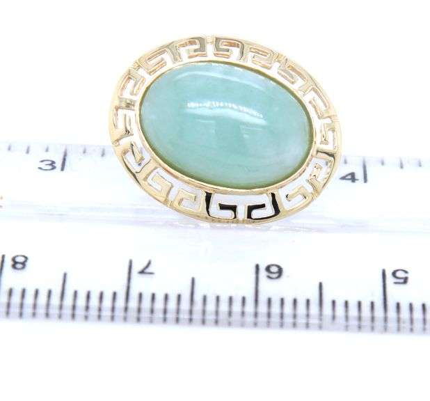 14kt Yellow gold oval Jade Greek key post earrings