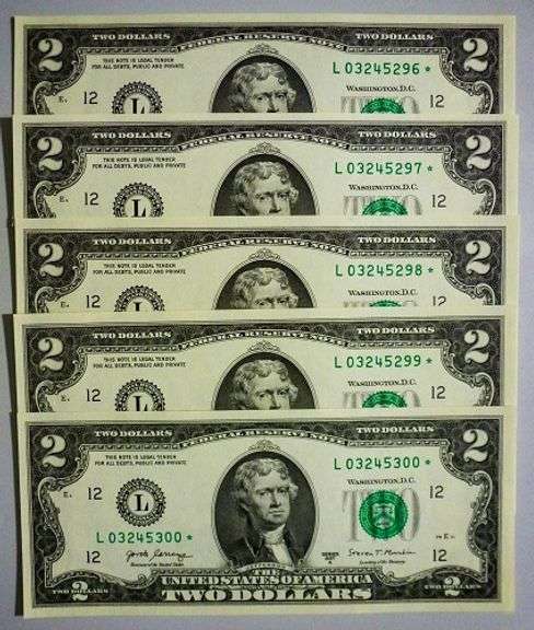 (5) Superb Crisp 2017A $2 Star Notes San Francisco-Consecutive!