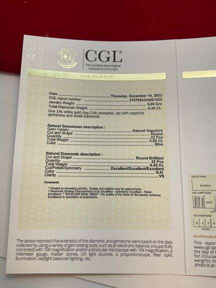 CERTIFIED NEW 14K WHITE GOLD DIAMOND AND SAPPHIRE BAND