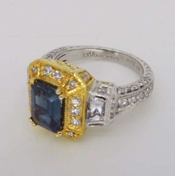 LeVian Blue Sapphire & Diamond Halo Ring