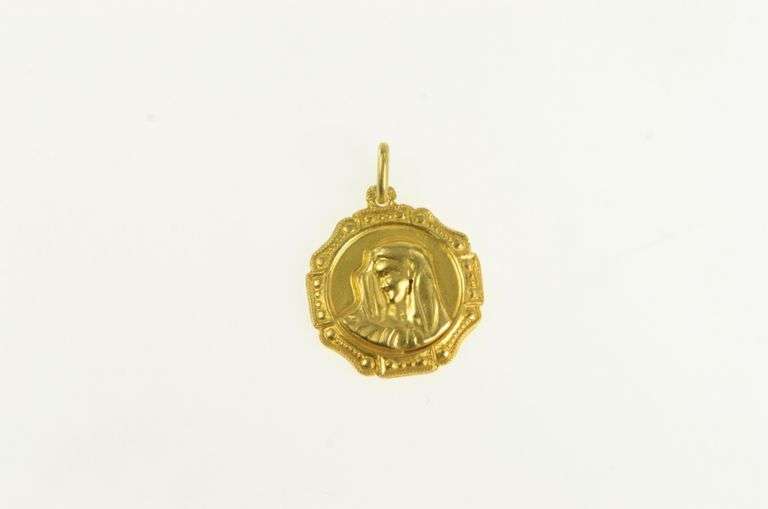 18K Yellow Gold Vintage Virgin Mother Mary Jesus Charm/Pendant