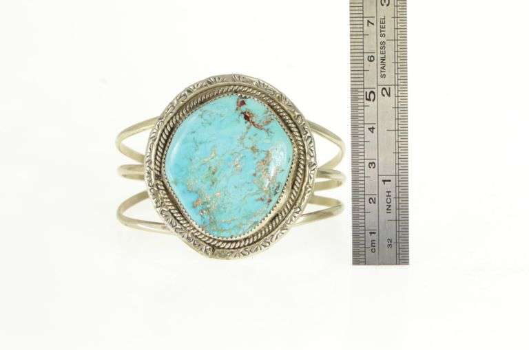 Sterling Silver Southwestern Turquoise Ornate Cuff Bracelet
