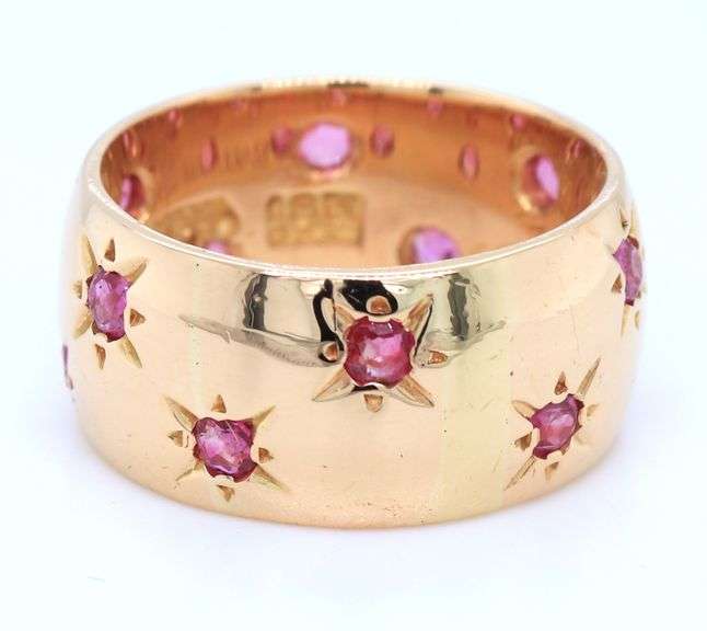 18kt Yellow gold Vintage burnished set ruby eternity band