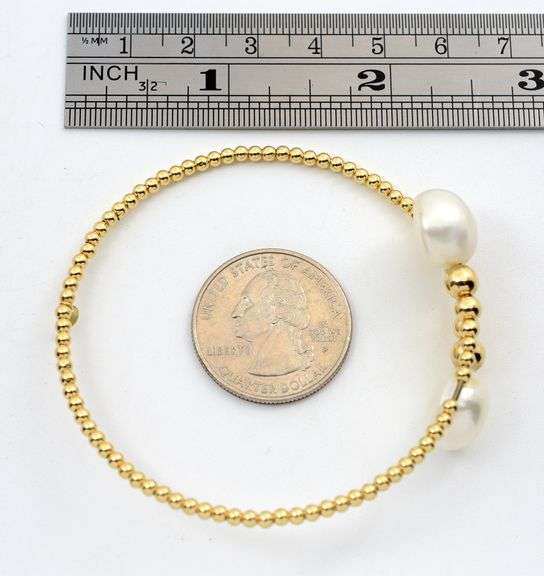Feminine 14K YG Flexible Bangle with Pearl Ends
