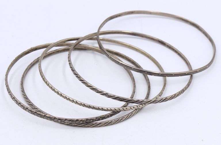 Lot of vintage 925 sterling silver bangles and omega chain necklace