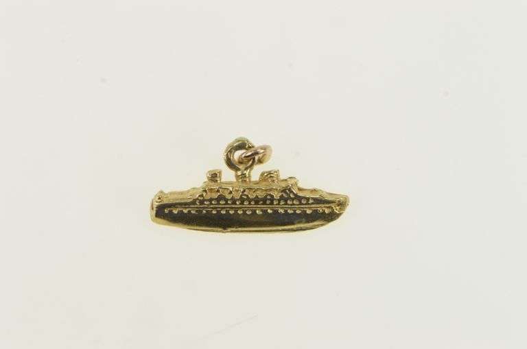 14K Yellow Gold 3D Boat Cruise Ship Liner Travel Charm/Pendant