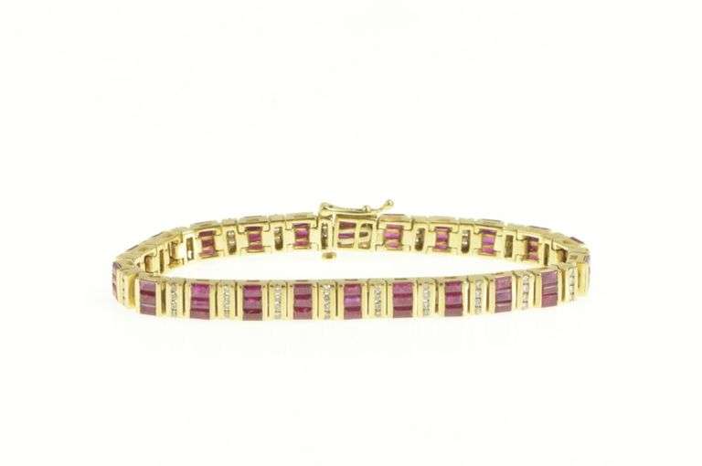 14K Yellow Gold 1.16 Ctw Baguette Ruby Diamond Tennis Bracelet