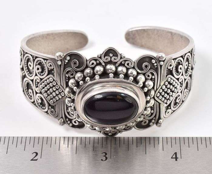Fantastic Black Onyx Cuff Bracelet in Sterling Silver