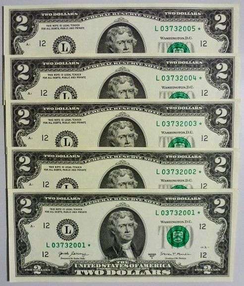 (5) Superb Crisp 2017A $2 Star Notes San Francisco-Consecutive!