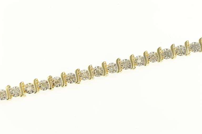 14K Yellow Gold 1.15 Ctw Classic Diamond Wavy Link Tennis Bracelet