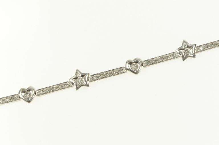 14K White Gold 1.25 Ctw Heart Star Diamond Bar Tennis Bracelet