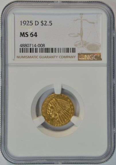 Nearly Gem BU 1925-D $2.50 Indian Gold Piece. NGC MS64