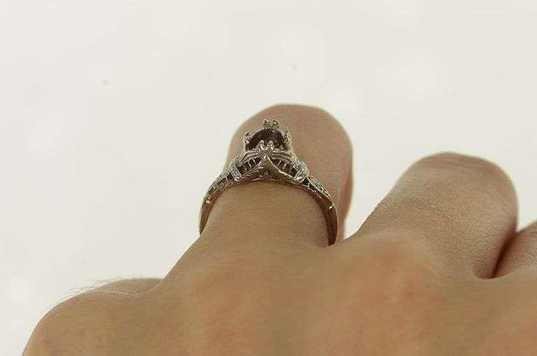 14K Yellow Gold Art Deco Filigree Engagement Setting Ring