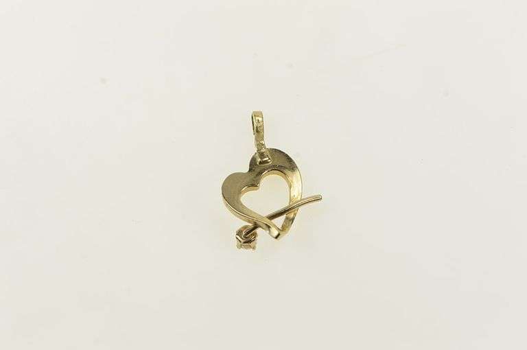 14K Yellow Gold Diamond Heart Arrow Love Struck Cupid Charm/Pendant