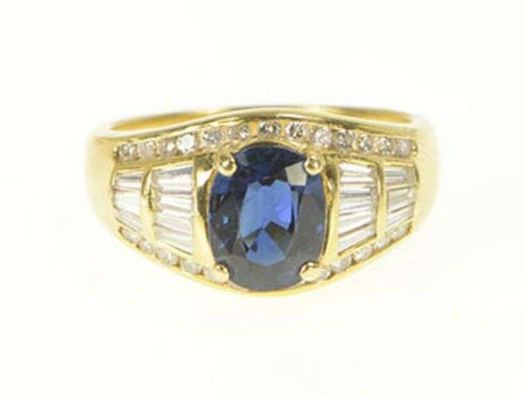 18K Yellow Gold 1.25 Ctw Natural Sapphire Diamond Engagement Ring