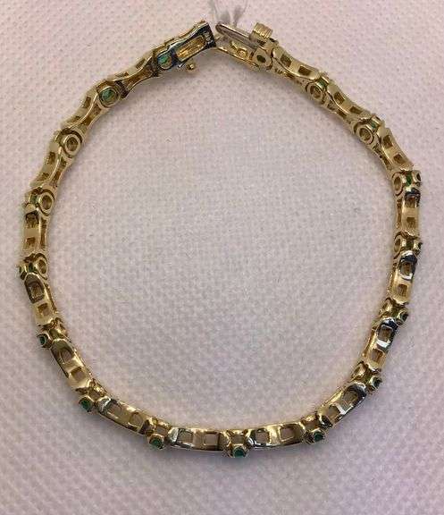 14K YELLOW GOLD VINTAGE EMERALD BRACELET