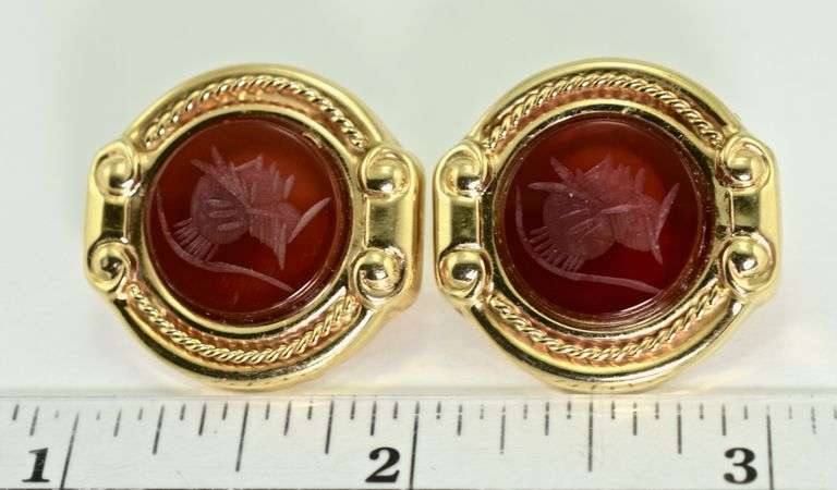 Stately 14K Earrings with Carnelian Intaglios