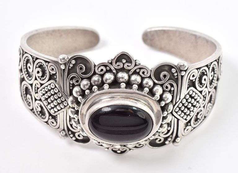Fantastic Black Onyx Cuff Bracelet in Sterling Silver